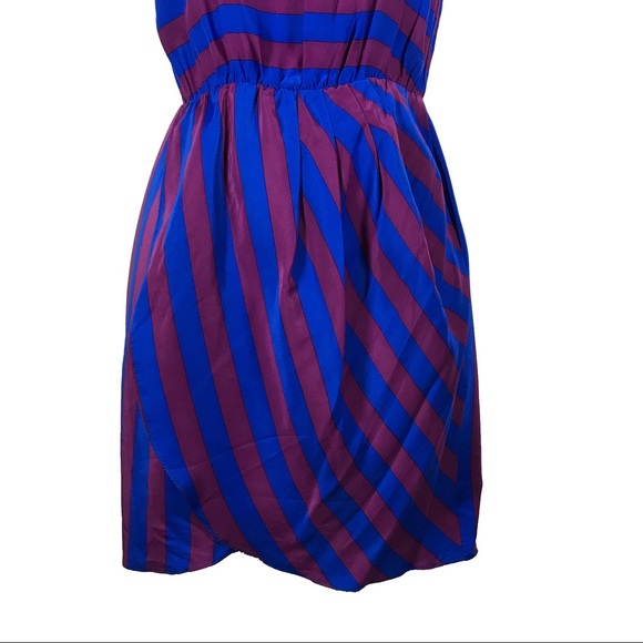 Purple Blue 70s Strapless Silk Mini Party Dress - Picture 3 of 8